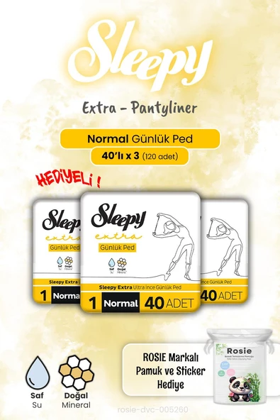 Sleepy 3 Adet Extra Günlük Ped Normal 40'lı ve Rosie Hediye ürün görseli 1