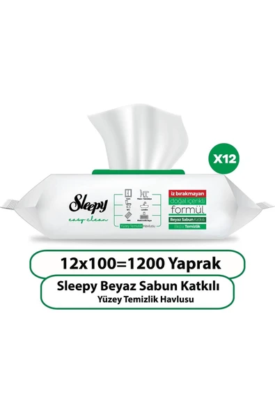 Sleepy Easy Clean Beyaz Sabun Katkılı Yüzey Temizlik Havlusu 100 X 12 Adet ürün görseli 1