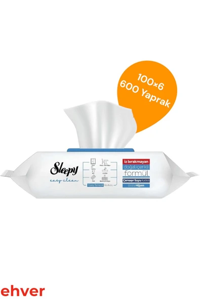 Sleepy 6'lı Easy Clean Çamaşır Suyu Katkılı Yüzey Temizlik Havlusu (600 Yaprak) ürün görseli 1