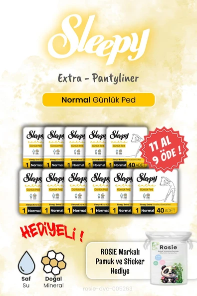 Sleepy 11 AL 9 ÖDE Extra 40'lı Günlük Ped Normal 40'lı ve Rosie Hediye ürün görseli 1