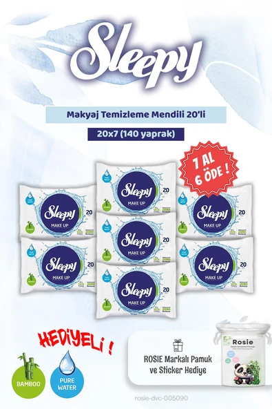 Sleepy 7 AL 6 ÖDE Makyaj Temizleme Mendili 20'li ve Rosie Bebek pamuğu ürün görseli 1