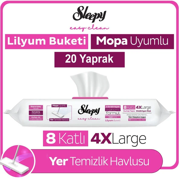 Sleepy Easy Clean Lilyum Buketi Mopa Uyumlu Yer Temizlik Havlusu 20 Yaprak ürün görseli 1