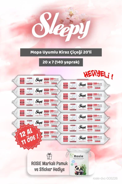 12 AL 11 ÖDE Kiraz Çiçeği Sleepy Mopa Uyumlu 20'li ve Rosie Bebek pamuğu ürün görseli 1