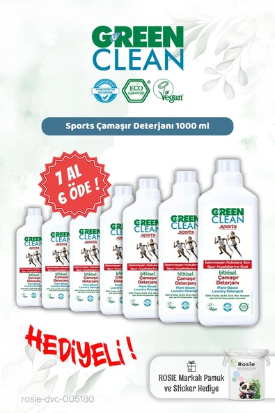Green Clean 7 AL 6 ÖDE Sports Çamaşır Deterjanı 1000 ml ve Rosie Hediye ürün görseli 1