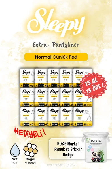 15 AL 13 ÖDE Sleepy Extra 40'lı Günlük Ped Normal 40'lı ve Rosie Hediye ürün görseli 1