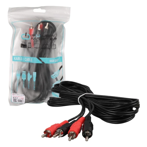 Powermaster PM-428 Siyah 5 Metre 2 Rca + 2 Rca Kablo - Resim 3