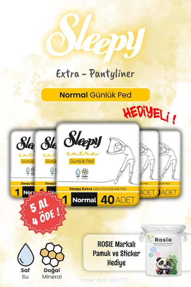 Sleepy 5 AL 4 ÖDE Extra Günlük Ped Normal 40'lı ve Rosie Hediye ürün görseli 1