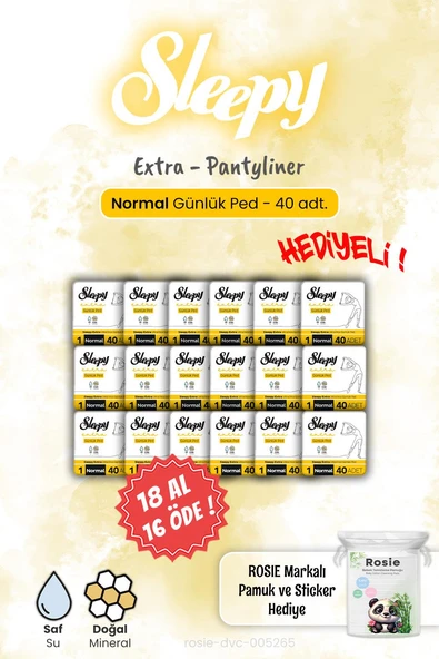 Sleepy 18 AL 16 ÖDE Extra 40'lı Günlük Ped Normal 40'lı ve Rosie Hediye ürün görseli 1
