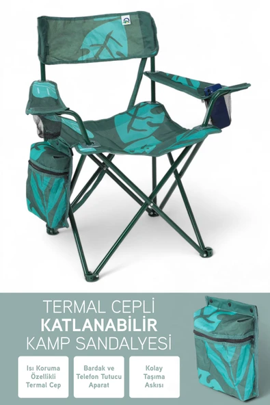 Perilla Qufi Termal Cepli Katlanır Telefon Tutma Aparatlı Kamp Piknik Sandalyesi Rejisör Koltuğu - Yeşil ürün görseli 1