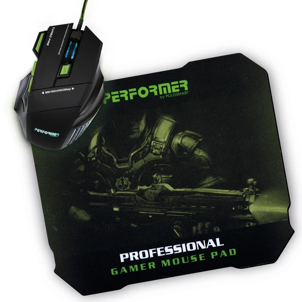 Polosmart PGM07 RGB Led Aydınlatmalı 3600 DPI Kablolu Oyuncu Gaming Mouse Yeşil ürün görseli 1