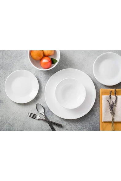 Ermiya 12 Ad Hitit Arya Termostar 12 Cm Joker Çorba Kasesi 12 Ad Servis Tabağı 25 Cm Melamin Takım Beyaz ürün görseli 1