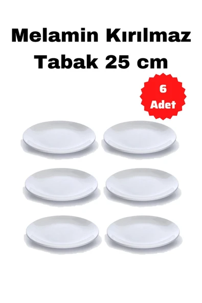 Sadıçlar Outlet 6 Adet Eminhome Melamin Kırılmaz 25 Cm Eo Servis Tabak At325 ürün görseli 1