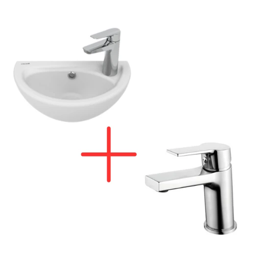 Creavit Oval Lavabo 23X40 cm Beyaz Ve Luna Lavabo Bataryası (TP040+LN1500) ürün görseli 1