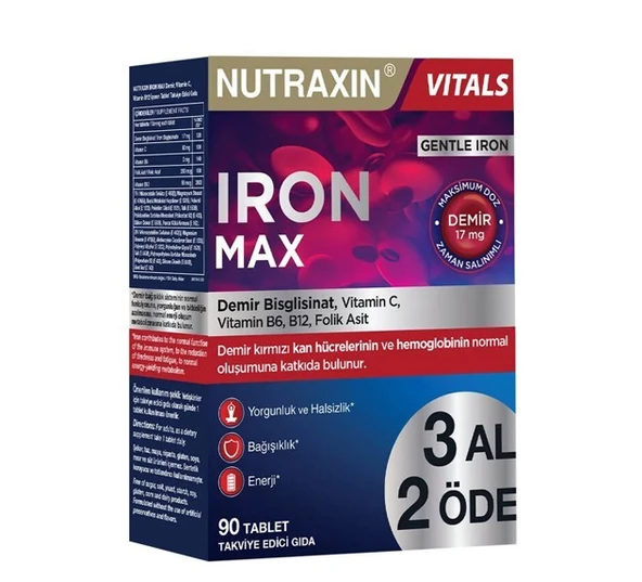 Nutraxin Iron Max 90 Tablet - 3 Al 2 Öde ürün görseli 1