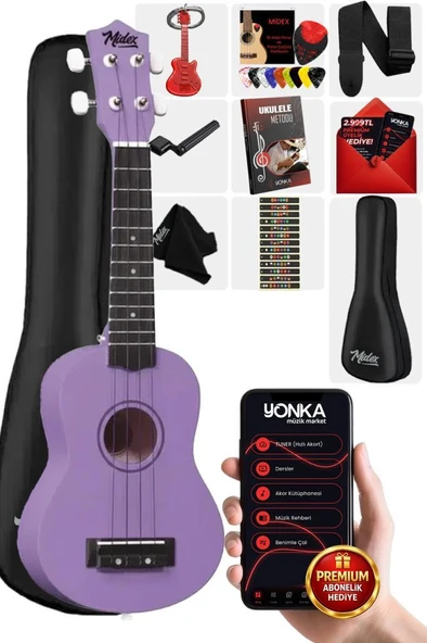 Midex UKX-901PRP Mor Soprano Ukulele (Askı Çanta Metod Pena) ürün görseli 1