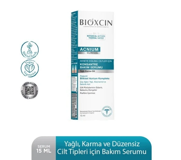 Bioxcin Acnium Karma ve Yağlı Ciltler İçin Konsantre Bakım Serumu 15 ml ürün görseli 1