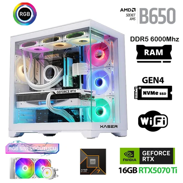 Xaser Velox x40 Ryzen 7 7700 64GB DDR5 Ram 2TB M.2 NVMe SSD 16GB RTX5070Ti Oyuncu Tavsiye Sistem ürün görseli 1