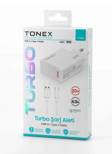 Tonex 20W 4.0A Usb To Type-C Turbo Şarj Başlığı+Kablolu Şarj Aleti - TY20W  - 5 ADET ürün görseli 1