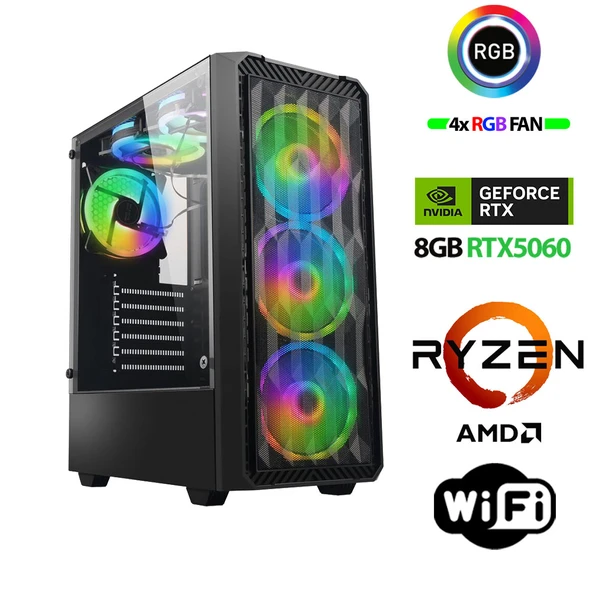 Xaser Velox x470 Ryzen 5 7600 32GB DDR5 Ram 1TB M.2 NVMe SSD 8GB RTX5060 Oyuncu Tavsiye Sistem ürün görseli 1