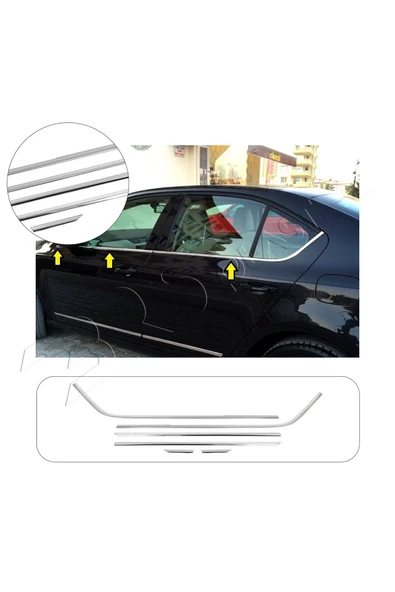 BRSPLAST  Skoda Octavia A7 Uyumlu 2013 Ve Üzeri Krom Cam Çıtası 6 Parça Paslanmaz Çelik ürün görseli 1
