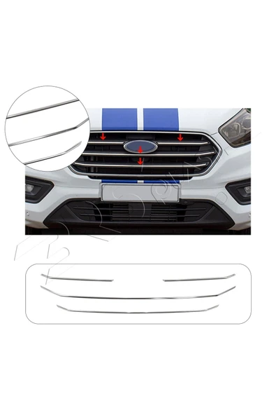 BRSPLAST  Ford Custom Uyumlu 2018-2024 Krom Ön Panjur 4 Parça Paslanmaz Çelik ürün görseli 1