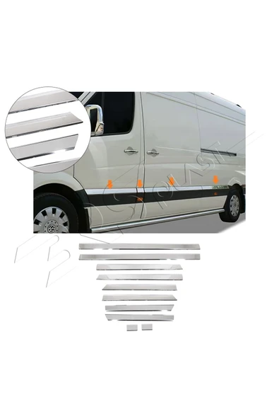 BRSPLAST  Mercedes Sprinter Uyumlu 2006-2017 Krom Yan Kapı Çıtası Uzun Şasi 10 Parça Paslanmaz Çelik ürün görseli 1