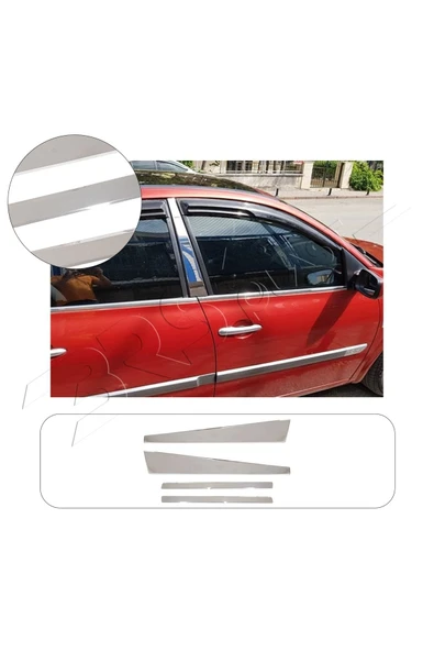 BRSPLAST  Renault Megane 2 Uyumlu Krom Kapı Direği 4 Parça Paslanmaz Çelik ürün görseli 1