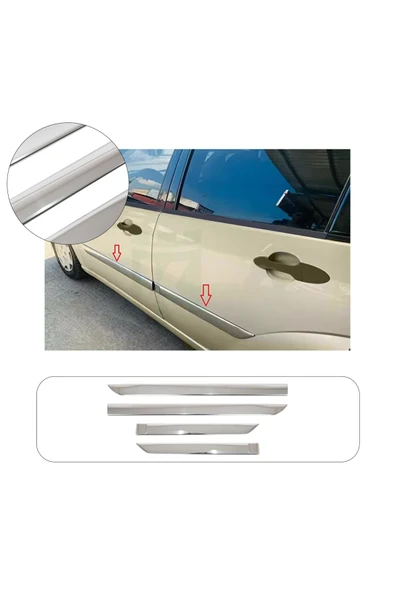BRSPLAST  Ford Focus MK1 Uyumlu 1998-2005 Krom Yan Kapı Çıtası 4 Parça Paslanmaz Çelik ürün görseli 1