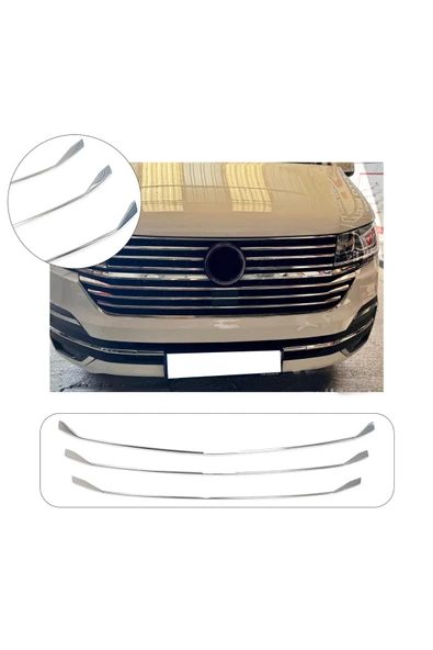 BRSPLAST  Volkswagen Transporter T6.1 Uyumlu Krom Ön Panjur Alt Çıta 3 Parça Paslanmaz Çelik ürün görseli 1