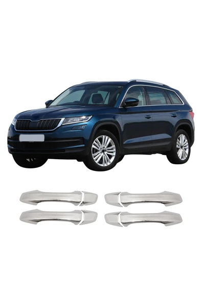 BRSPLAST  Skoda Kodiaq Uyumlu 2017-2024 Krom Kapı Kolu 4 Kapı Deliksiz Paslanmaz Çelik ürün görseli 1