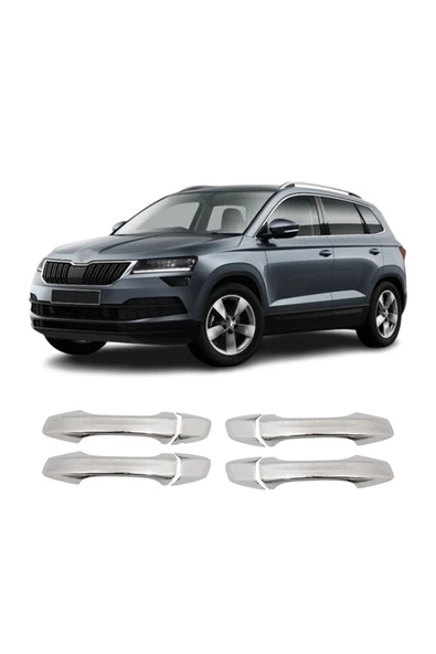 BRSPLAST  Skoda Karoq Uyumlu 2017 Ve Üzeri Krom Kapı Kolu 4 Kapı Deliksiz Paslanmaz Çelik ürün görseli 1