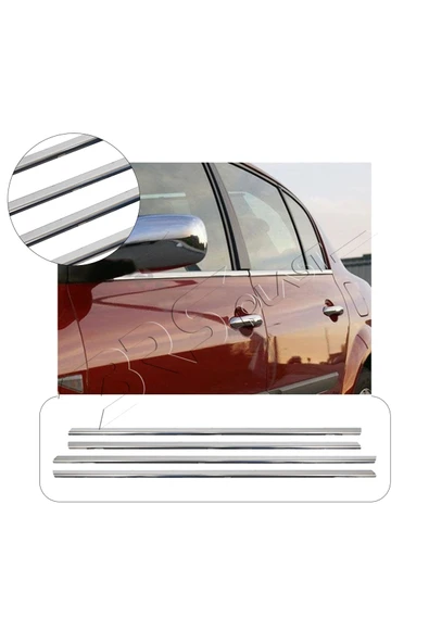 BRSPLAST  Renault Megane 2 SD Uyumlu 2004-2010 Krom Cam Çıtası 4 Parça Paslanmaz Çelik ürün görseli 1