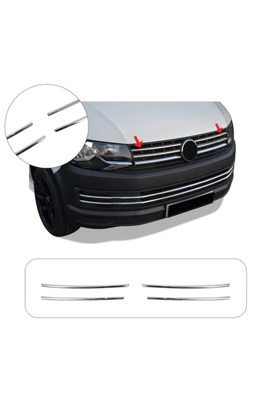 BRSPLAST  Volkswagen Transporter T6.1 Uyumlu Krom Ön Panjur 4 Parça Paslanmaz Çelik ürün görseli 1
