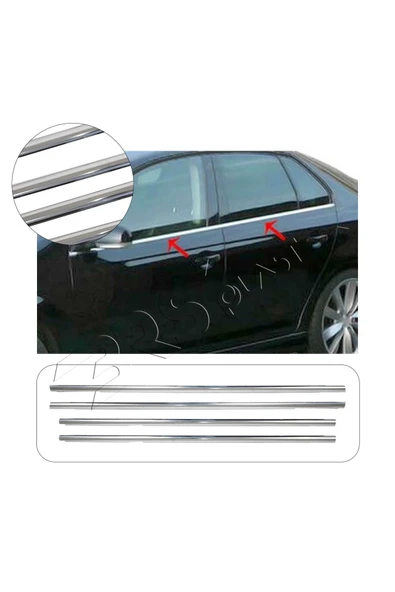 BRSPLAST  Volkswagen Jetta Uyumlu 2005-2011 Krom Cam Çıtası 4 Parça Paslanmaz Çelik ürün görseli 1