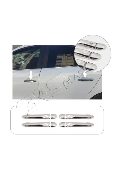 BRSPLAST  Renault Fluence Uyumlu 2010-2016 Krom Kapı Kolu 4 Kapı 4 Kol Sensörlü Paslanmaz Çelik ürün görseli 1