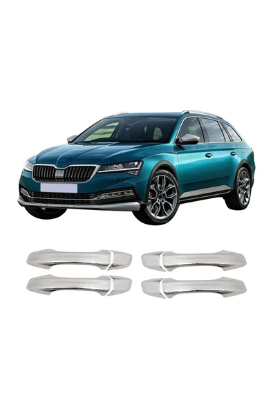 BRSPLAST  Skoda Superb 3V Uyumlu 2015-2023 Krom Kapı Kolu 4 Kapı Deliksiz Paslanmaz Çelik ürün görseli 1