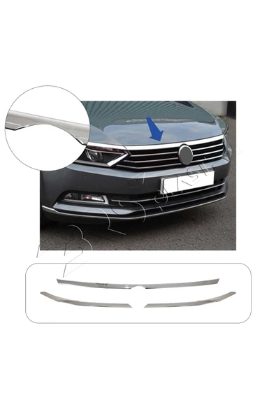 BRSPLAST  Volkswagen Passat B8 Uyumlu 2015-2019 Krom Far Üzeri Çıta Ön Panjur 3 Parça Paslanmaz Çelik ürün görseli 1