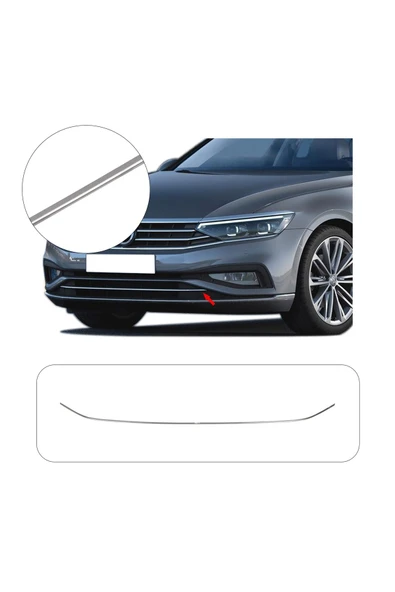 BRSPLAST  Volkswagen Passat B8 Uyumlu 2015-2019 Krom Ön Tampon Çıtası Tek Parça Paslanmaz Çelik ürün görseli 1