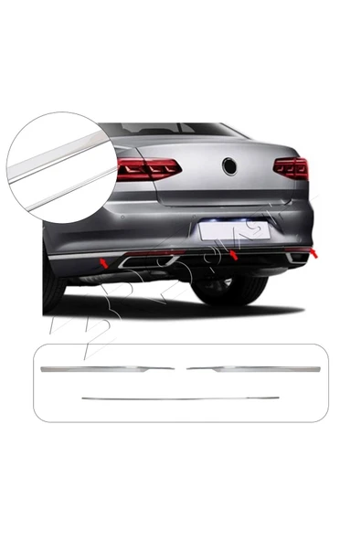 BRSPLAST  Volkswagen Passat B8.5 Uyumlu 2015 Ve Üzeri Krom Arka Tampon Çıtası 3 Parça Paslanmaz Çelik ürün görseli 1