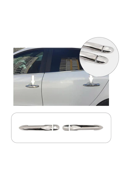 BRSPLAST  Renault Megane 3 Uyumlu 2010-2016 Krom Kapı Kolu 2 Kapı Sensörsüz Anahtar Delikli Paslanmaz Çelik ürün görseli 1