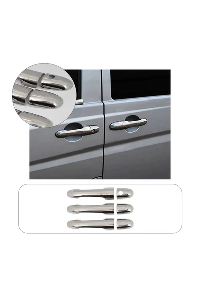 BRSPLAST  Mercedes Vito W639 Uyumlu 2003-2014 Krom Kapı Kolu 3 Kapı Paslanmaz Çelik ürün görseli 1