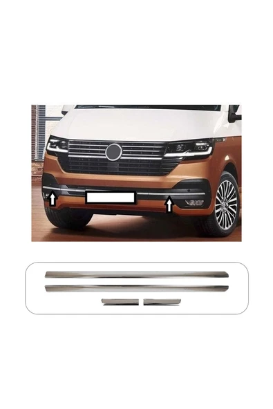 BRSPLAST  Volkswagen Transporter Uyumlu 2020 Ve Üzeri Krom Ön Tampon Çıtası 4 Parça Paslanmaz Çelik ürün görseli 1