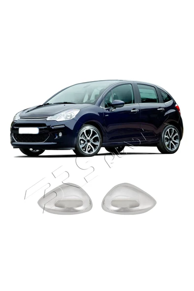 ServetDizaynOto  Citroen C3 Uyumlu 2009-2016 Krom Ayna Kapağı 2 Parça Paslanmaz Çelik ürün görseli 1