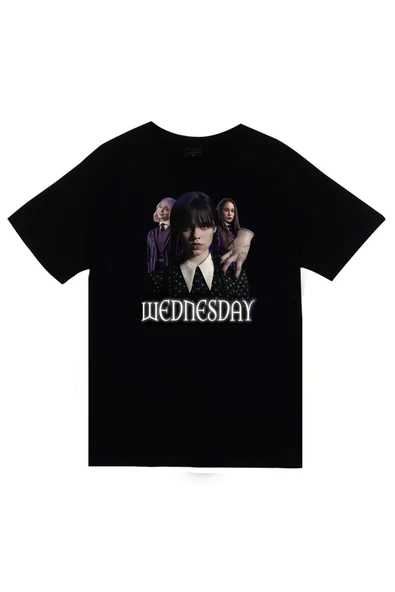 fame-stoned Wednesday Dizi Baskılı Unisex %100 Pamuk Siyah T-shirt ürün görseli 1