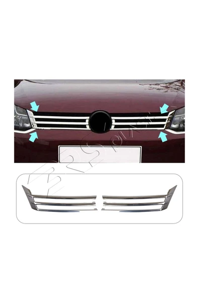 BRSPLAST  Volkswagen Caddy Facelift Uyumlu 2010-2014 Krom Ön Panjur 2 Parça Paslanmaz Çelik ürün görseli 1