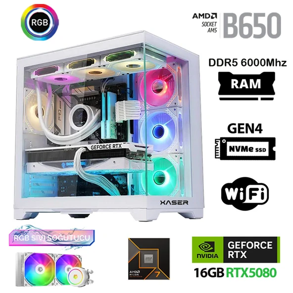 Xaser Velox x220 Ryzen 7 9700x 32GB DDR5 Ram 1TB M.2 NVMe SSD 16GB RTX5080 Oyuncu Tavsiye Sistem ürün görseli 1
