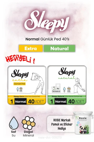 Sleepy Natural ve Extra Günlük Ped Normal 40'lı ve Rosie hediye ürün görseli 1
