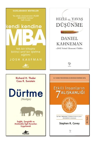 Kendi Kendine MBA + Hızlı Ve Yavaş Düşünme + Dürtme + Etkilli Insanların 7 Alışkanlığı / 4lü Kitap Seti ürün görseli 1