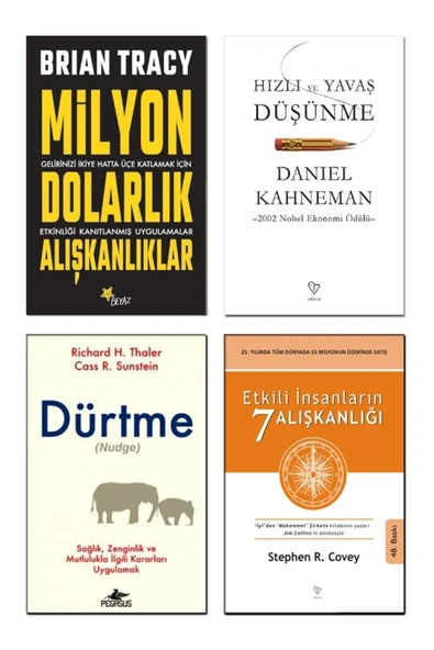 Hızlı Ve Yavaş Düşünme + Etkilli İnsanların Alışkanlığı + Milyon Dolarlık Alışkanlıklar + Dürtme / 4lü Kitap Seti ürün görseli 1