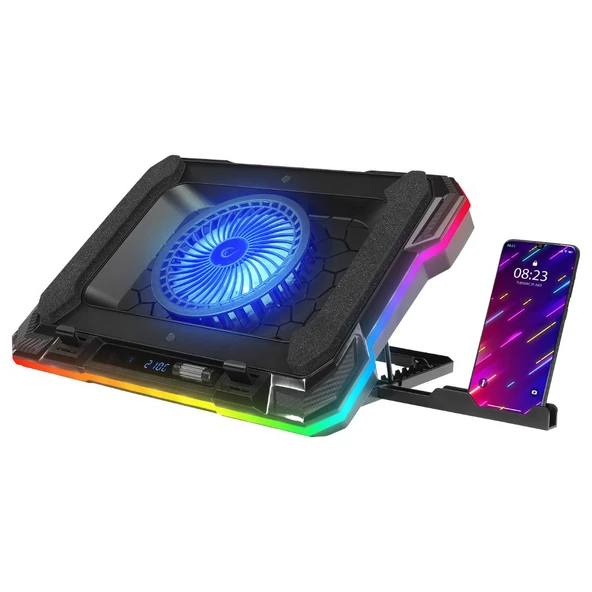 Rampage S49 Cyclone Siyah 10 Mode RGB 140*140mm 1 Fanlı 14-19 inç LED Ekranlı Notebook Soğutucu Stand ürün görseli 1